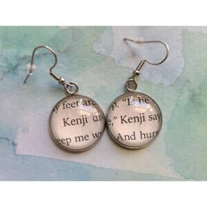 Kenji Kishimoto pendant earrings made with Shatter Me book pages